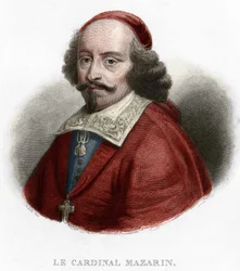 Portret van kardinaal Jules Mazarin (Giulio Raimondo Mazzarino of Mazarino) (1602-1661) gravure uit 1854