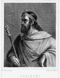 Portret van Caribert (? -?), Koning van Parijs (561-567) - in "Histoire des Français" door Lavallée, gravure, sd.