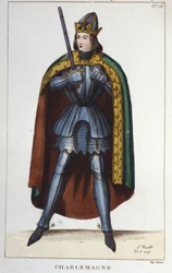 Portret van Karel de Grote of Karel I de Grote (742 - 814) koning van de Franken gegraveerd 1830
