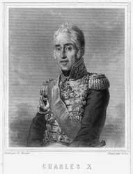 Portret van Karel X, koning van Frankrijk - in "Histoire des Français" door Lavallée, gravure, sd