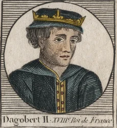Portret van Dagobert II, Koning van de Franken van 711 tot 716 - Dagobert II (676-679), Koning van Austrasië - gravure uit 