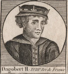 Portret van Dagobert II, Koning van de Franken van 711 tot 716 (gravure uit 