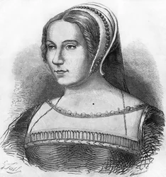 Portret van Diane de Poitiers (1499-1566), favoriet van Hendrik II, gravure uit de 19e eeuw.