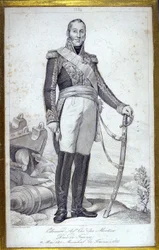 Portret van Edouard Adolphe Casimir Joseph Mortier, hertog van Trevise (1768-1835), maarschalk van Frankrijk. Gravure uit de 19e eeuw