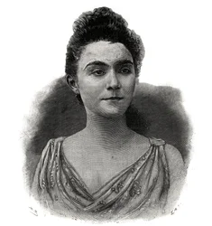 Portret van Emma Laure Esther Guilbert, alias Yvette Guilbert (1865-1944) Franse zangeres van het café-concert - Gravure uit 1892