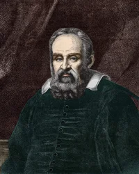 Portret van Galileo Galilei genaamd Galileo (1564 - 1642). 19e-eeuwse gravure