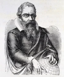 Portret van Galileo Galilei genaamd Galileo (1564 - 1642), gravure 19e eeuw.