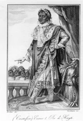 Portret van generaal Henry Christophe, koning van Haïti, held van de Haïtiaanse onafhankelijkheid. Gravure 19e eeuw.