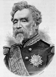 Portret van Generaal de la Motterouge. Gravure uit het einde van de 19e eeuw in 