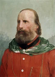 Portret van Giuseppe Garibaldi in een rood hemd (tempera)