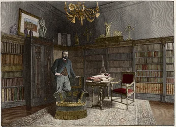 Portret van Gustave Eiffel (1832-1923), Franse ingenieur in 1892 in zijn kantoor