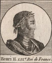Portret van Hendrik II (1519-1559) Koning van Frankrijk (gravure uit 