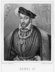 Portret van Hendrik II (1519-1559), Koning van Frankrijk - in "Histoire des Français" door Lavallée, gravure, sd.