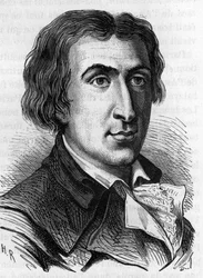 Portret van Jacques Pierre Brissot de Warville, Franse journalist en politicus (1754 - 1793). Hij richtte de Societe des Amis des Blacks op, een voorstander van de afschaffing van de slavernij. Gravure uit de 19e eeuw