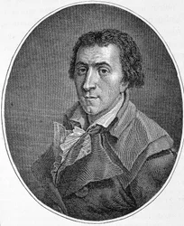Portret van Jacques Pierre Brissot, genaamd Brissot de Warville (1754-1793), Frans journalist en politicus. Hij stichtte de Vereniging van Vrienden van Zwarte Mensen, voorstander van de afschaffing van de slavernij. Gravure uit de 19e eeuw.