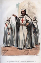 Portret van Jacques de Molay (1243-1314), grootmeester van de Tempeliers. Gravure uit 1842 in 