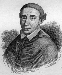 Portret van John de La Balue (1421-1491), kardinaal-bisschop van Evreux en aalmoezenier van koning Lodewijk XI. Gravure uit 1835.