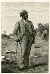 Portret van koning Sepopo van Zambeze (huidig Zuid-Afrika), gekleed in Europese stijl, gravure door P. Dufour, ter illustratie van het verhaal 