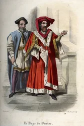 Portret van Leonardo Loredan (Loredano) (1436-1521), doge van de Republiek Venetië. Gravure uit 1842 in 