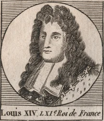 Portret van Lodewijk XIV (1638-1715), bekend als Lodewijk de Grote of de Zonnekoning - gravure uit 