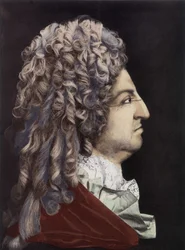 Portret van Lodewijk XIV - wasmedaillon, Koningskamer, Paleis van Versailles