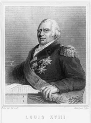 Portret van Lodewijk XVIII (1755-1824), Koning van Frankrijk - in “Histoire des Français” door Lavallée, gravure, sd