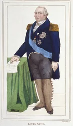 Portret van Lodewijk XVIII (1755 - 1824), Koning van Frankrijk gravure uit 1830.