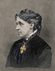 Portret van Louisa May Alcott (1832-1888), Amerikaanse romanschrijfster. 19e-eeuwse kleuren gravure