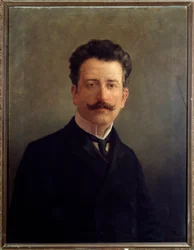 Portret van Marco Enrico Bossi, Italiaans componist en organist. ca.1900 (schilderij)