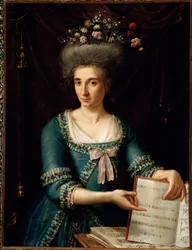 Portret van Maria Rosa Coccia (1759-1833) Italiaanse klaveciniste en componiste Anoniem schilderij. 1800 ca. Bologna, civico museo bibliografico