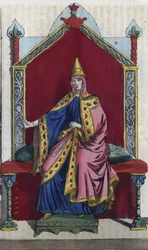 Portret van Matilda van Toscane, Italiaanse edelvrouw - gravure uit Usi e Costumi di Tutti i Popoli dell