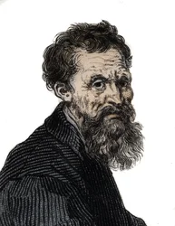Portret van Michelangelo Buonarroti Italiaanse beeldhouwer - Portret van Michelangelo Buonarroti genaamd Michel Ange (Michelangelo of Michelangelo)