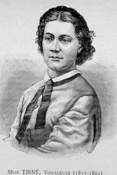 Portret van Miss Tinné, reiziger (1835 - 1869) - gravure 19e eeuw