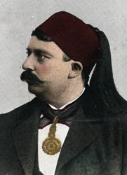 Portret van Naceur Bey (Mohamed el-Naceur Bey) (1855-1922) bey van Tunis (Muhammad V an-Nasir Husainid Bey van Tunis) Begin 20e eeuw chromolithografie