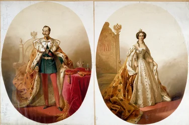 Portret van Nicolaas I (1796-1855), keizer van Rusland en zijn vrouw Alexandra Feodorovna