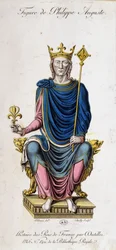 Portret van Filips Augustus op zijn troon - uit een 13e-eeuws document
