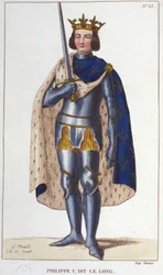 Portret van Filips V de Lange (1294 - 1322), koning van Frankrijk gravure uit 1830