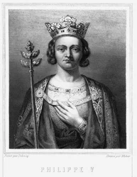 Portret van Filips V de Lange (1294 - 1322), koning van Frankrijk - in "Histoire des Français" door Lavallée, gravure, sd