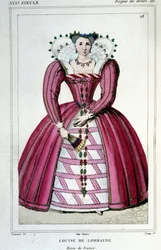 Portret van Koningin Louise van Lotharingen (1553 - 1601), vrouw van Hendrik III. Gravure uit 1830