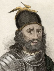 Portret van Sir William Wallace (Braveheart) (ca. 1270-1305), Schotse ridder. Gravure uit de 19e eeuw.