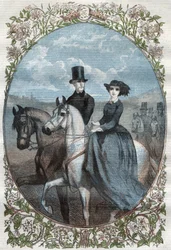 Portret van Hun Koninklijke Hoogheden Prinses Victoria (1840-1901) (dochter van Koningin Victoria) en Kroonprins Frederik Willem van Pruisen (1831-1888). Gravure uit 1858.