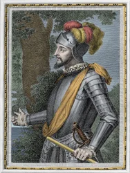 Portret van Vasco Nunez de Balboa, Spaanse conquistador (1475-1517) - Gravure 19e eeuw