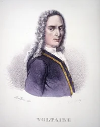 Portret van Voltaire. 19e-eeuwse gravure.