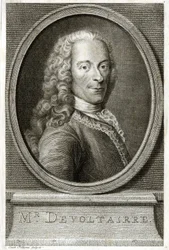 Portret van Voltaire. 19e-eeuwse gravure.