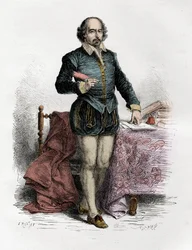 Portret van William Shakespeare (1564-1616), Engelse schrijver - Gravure in 