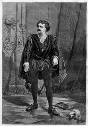 Portret van acteur Ernesto Rossi in de rol van Hamlet door William Shakespeare in het Ventadour theater in Parijs in 1875.