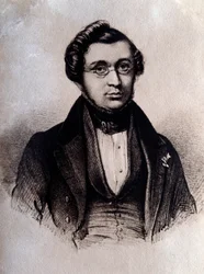 Portret van de Engelse componist Adolphe Adam (1803-1856). Gravure. 19e eeuw. Bologna, civico museo bibliografico