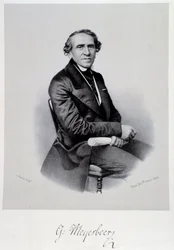Portret van Duitse operacomponist Giacomo Meyerbeer (1791-1864) Gravure. 19e eeuw. Bologna, civico museo musico