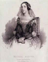 Portret van zangeres Emilia Scotta in de opera Beatrice de Tende