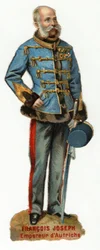 Portret van de keizer van Oostenrijk Francois Joseph I (1830-1916). Chromolithografie eind 19e eeuw. Privécollectie